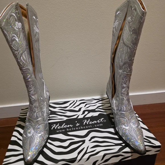Dazzling Silver Glitter Heeled Boots